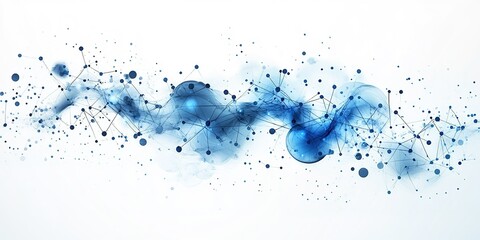 Poster - Dynamic abstract design with blue watercolor splashes and geometric connections creating a modern visual effect