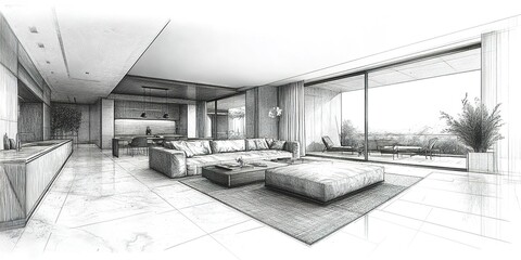 Poster - Modern living room design featuring open space and natural light in a contemporary setting
