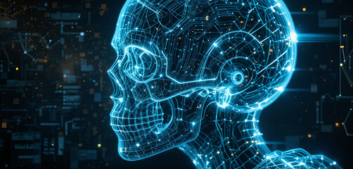 Poster - A captivating representation of a digital skeleton illuminated with glowing lines, embodying advanced technology and intricate circuitry