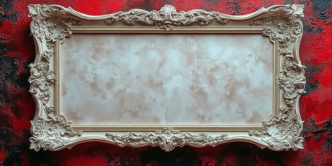 Poster - Elegant ornate frame displayed against a vibrant red textured wall in an artistic setting