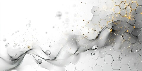 Poster - Abstract design showcasing fluid shapes and hexagonal patterns with soft colors and sparkling elements