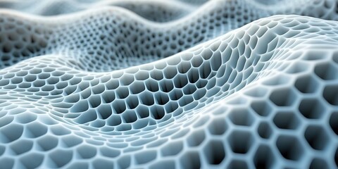 Poster - Detailed close-up of hexagonal patterns resembling a futuristic landscape with shallow waves