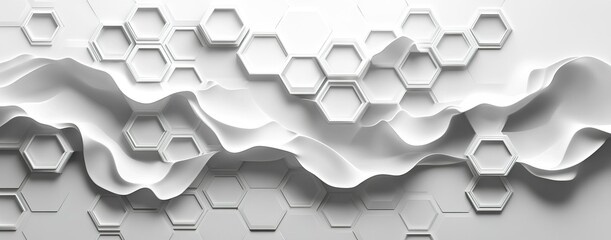 Poster - Abstract design with hexagonal patterns and flowing shapes in a minimalistic style