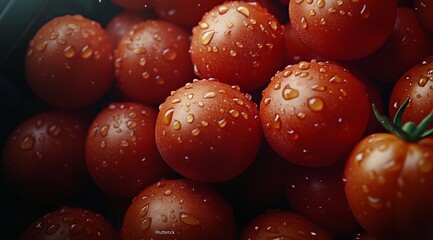 Wall Mural - Fresh cherry tomatoes with water droplets close-up