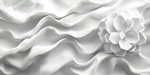 Poster - Decorative white fabric with flowing texture and a floral design adds elegance to any setting