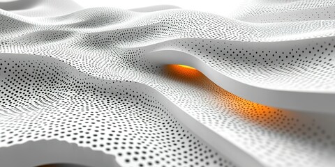 Poster - Abstract white landscape with dynamic waves and glowing orange accents creating a modern aesthetic