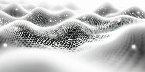 Poster - abstract representation of wave patterns with a network of hexagons in a digital landscape during a 