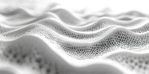 Poster - Intricate patterns of white waves showcasing textured surfaces and honeycomb structures in a softly lit environment