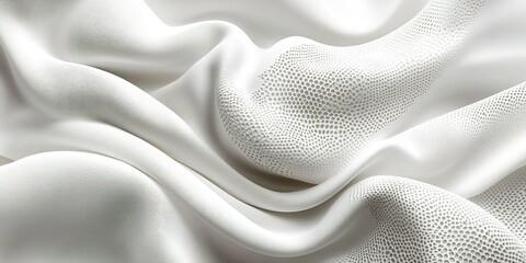Poster - Soft white fabric draped gracefully with elegant texture and intricate patterns under soft lighting