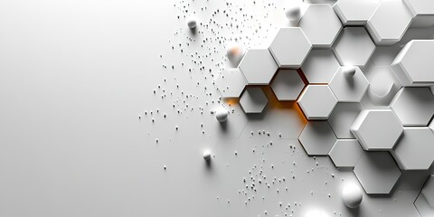 Poster - Abstract design featuring white hexagons and particles against a smooth background highlighting modern aesthetics