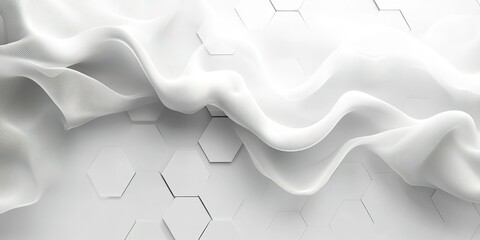 Poster - Smooth white fabric draped over a hexagonal patterned surface in a minimalist setting