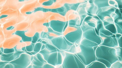 Aquatic ripple patterns in turquoise and pastel orange natural sunlight distortions high detail water surface