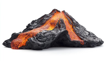 a erupting volcano, lava flowing down the side of it's peak, isolated on white background