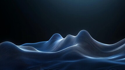 Abstract digital waves with blue luminescent grid on dark background