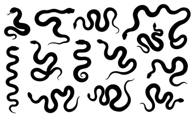 Naklejka na meble Snake silhouette set. Collection of black snake shapes in various positions. Perfect for tattoos, logos, patterns, posters, stickers, and design projects.