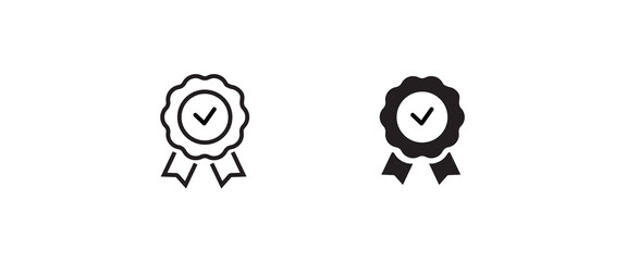 Wall Mural - Approved or certified medal icon in a flat design. Rosette icon. Award vector, sign, symbol, logo, illustration, editable stroke, flat design style isolated on white linear