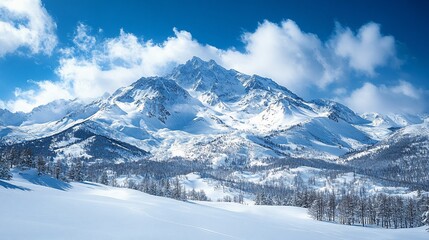 Majestic snow capped mountain range under a brilliant blue sky