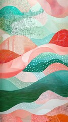 Wall Mural - Flowing wavy patterns in soft pastel abstract art vibrant mint green pink peach digital design modern aesthetic