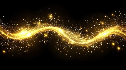 Poster - Contemporary luxury design featuring golden wave lines, gold particles, and lighting effects on a black background