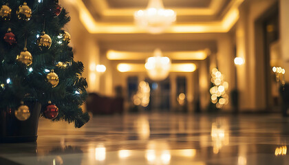 Wall Mural - Luxurious hotel interior softly lit with elegant bokeh effects, offering a welcoming ambiance  -