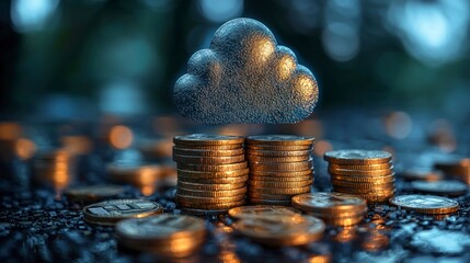 Wall Mural - Cloud icon over gold coins.