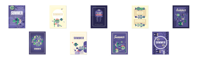Poster - Summer Ocean and Underwater Banner with Fish Swimming in Sea Vector Set