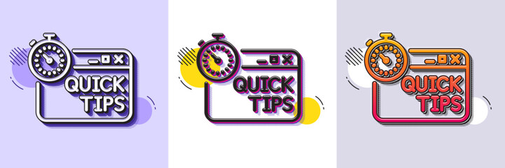 Poster - Quick tips line icon. Halftone dotted pattern. Gradient icon with grain shadow. Helpful tricks sign. Tutorials with timer symbol. Line quick tips icon. Various designs. Vector