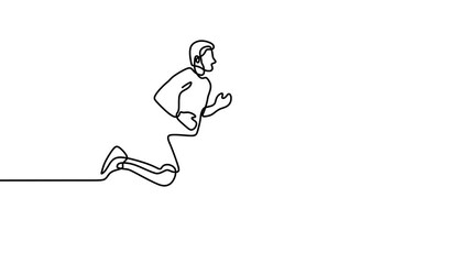 Wall Mural - Continuous drawing line art of running with black line and white background. One line animation