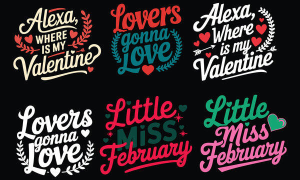 Valentine's Day T-Shirt Design Bundle with Playful and Romantic Text Graphics