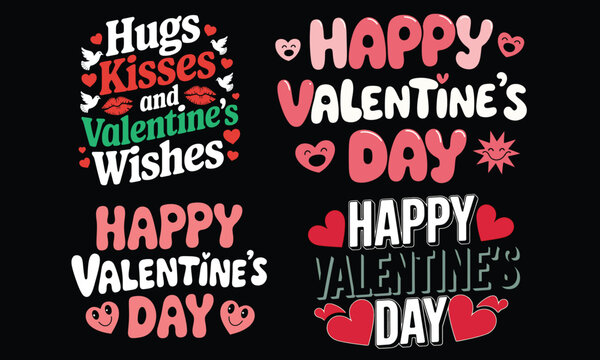 Valentine's Day T-Shirt Design Bundle with Love Quotes and Heart Graphics
