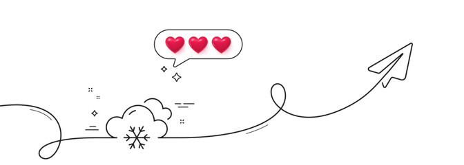 Poster - snow weather forecast line icon. continuous line with share plane. clouds with snowflake sign. cloud
