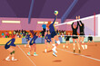 © artisticco - High School College Girls Indoor Volleyball Match Vector Illustration