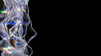Poster - Glowing Iridescent Wavy And Curvy Lines Animation Against Black Background For Text Concept