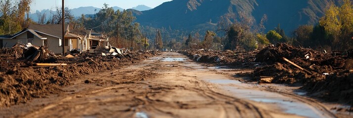 Wall Mural - California town after mudslide 