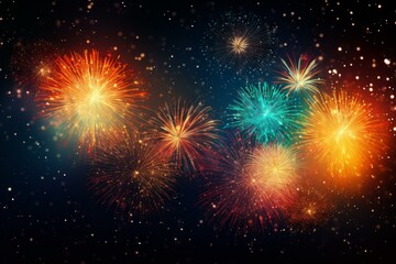 Poster - bright and colorful fireworks illuminating the night sky, creating a festive and celebratory atmosph