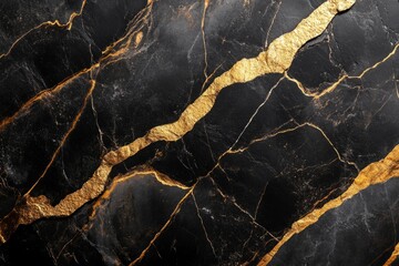 Canvas Print - Golden veins running through black marble, creating a luxurious and elegant texture