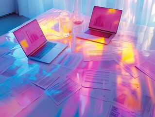 Poster - Collaborative Financial Analysis in Soft Pastel Light | Abstract Global Economy Concept
