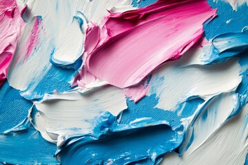 Wall Mural - Thick oil paint in pink, white and blue is creating an abstract textured background