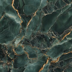 Wall Mural - Luxurious deep green marble texture with gold veins and rugged surface details