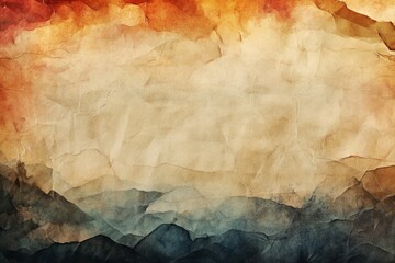 Wall Mural - Abstract mountain landscape created with crumpled paper texture and warm, earthy tones