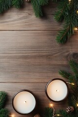Poster - Cozy Winter Ambiance Pine and Candlelight Elegance on Rustic Wood