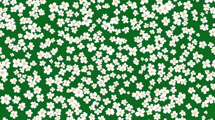 Wall Mural - Seamless pattern of white cherry blossoms on a vibrant green background