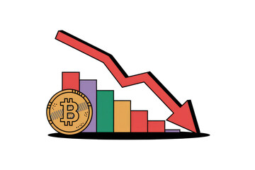 Aufkleber - Bitcoin value plummets, shown by a downward trending bar graph indicating a significant price drop. background removed