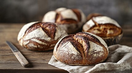 Wall Mural - Artisan Crusty Breads on Rustic Wooden Table