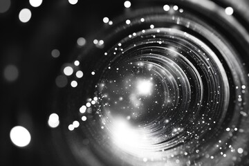 A close-up shot of a circular object in black and white