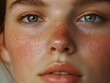 © Bijac - close-up portrait of young woman's face showing natural skin texture with visible pores, blemishes, and redness, illustrating real beauty and skincare journey