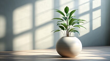 Wall Mural - Indoor contemporary plant arrangement in a well-lit room with natural shadows