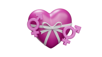 Aufkleber - Pink heart with gender symbols and white ribbon, representing love and inclusivity. background removed