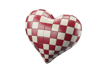 Fototapete - A 3D rendering of a heart-shaped object with a red and white checkered pattern. background removed