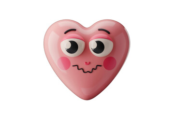 Poster - A pink heart-shaped emoticon with a worried expression, 3D rendered on transparent background. background removed